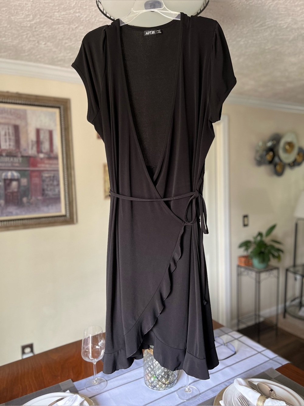 Apt 9 Black Wrap Ruffle Trim Dress in Size 2X! Super Cute Basic!